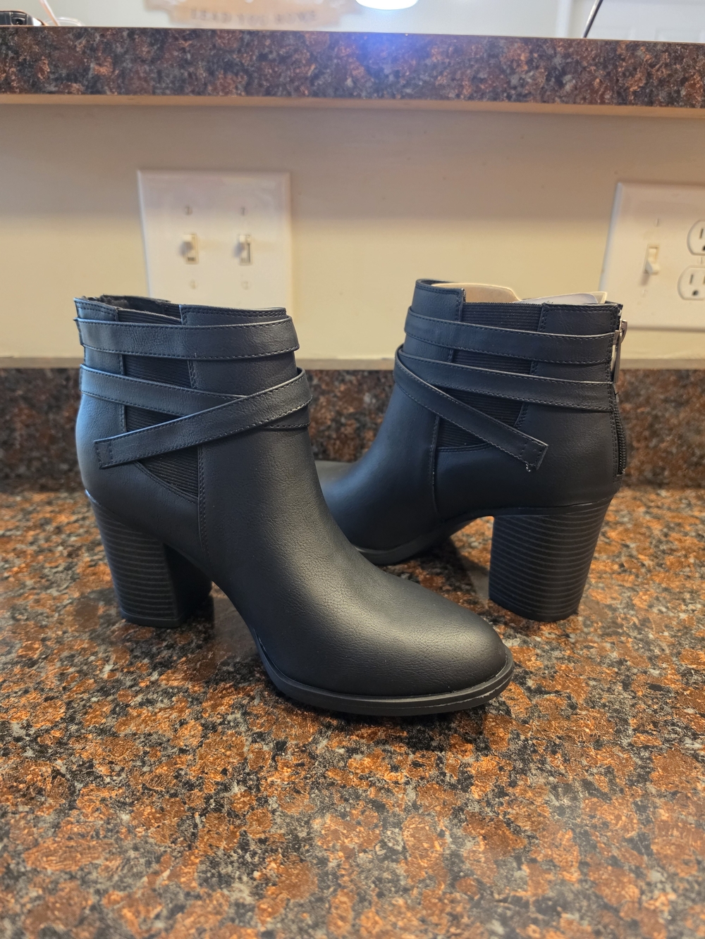 Women's Black Ankle Booties with Wrap Straps